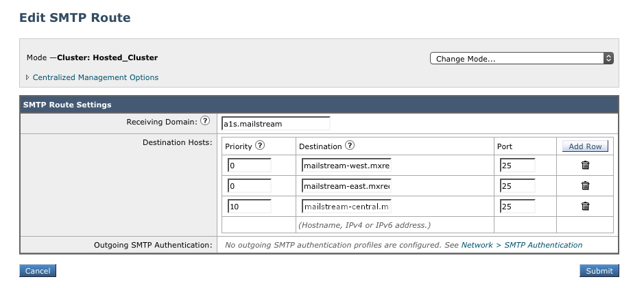 Edit SMTP route