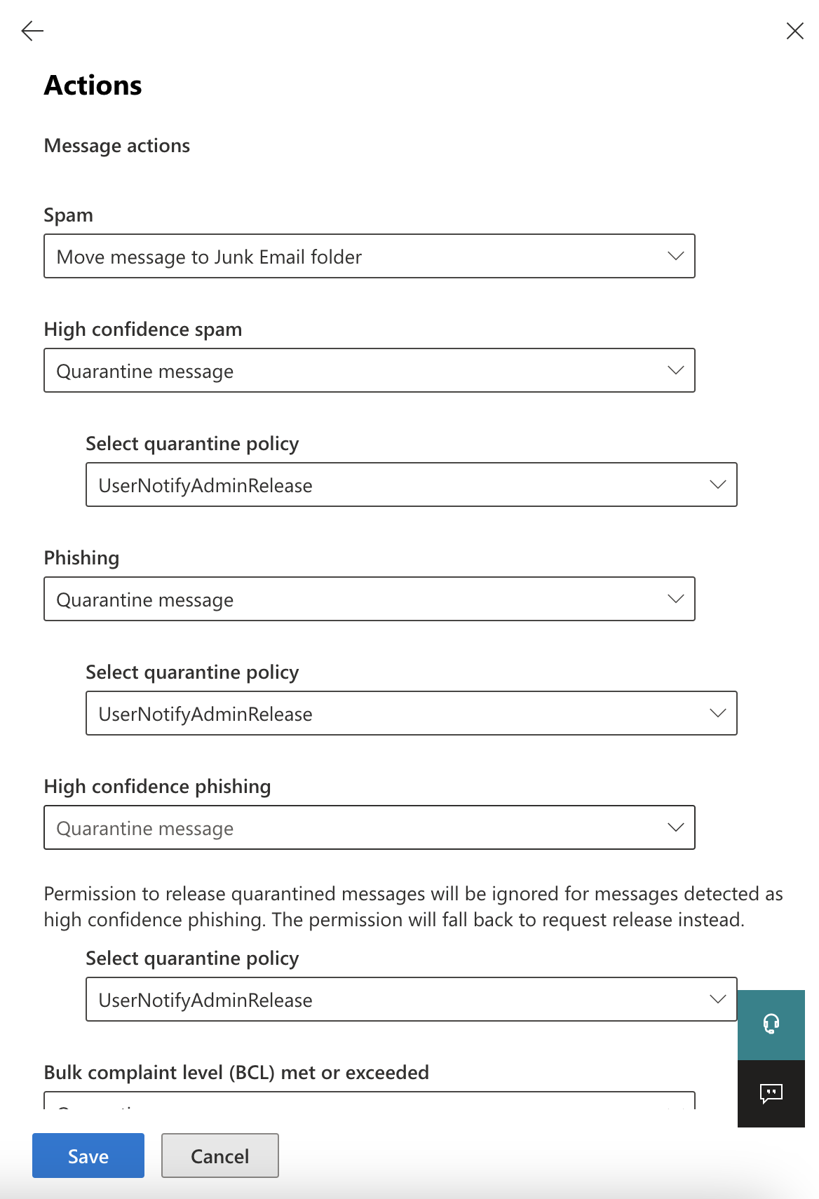 Select the spam actions in the above step